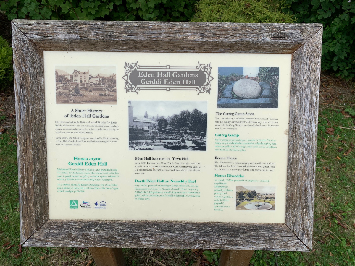 Penmaenmawr information board referencing the Carreg Gamp stone