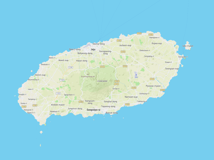 A digital map image of Jeju Island